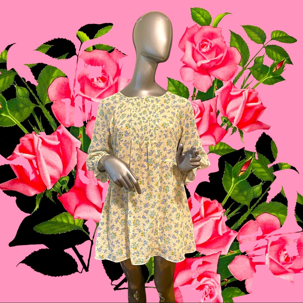 Free People Floral Long Sleeve Mini Dress